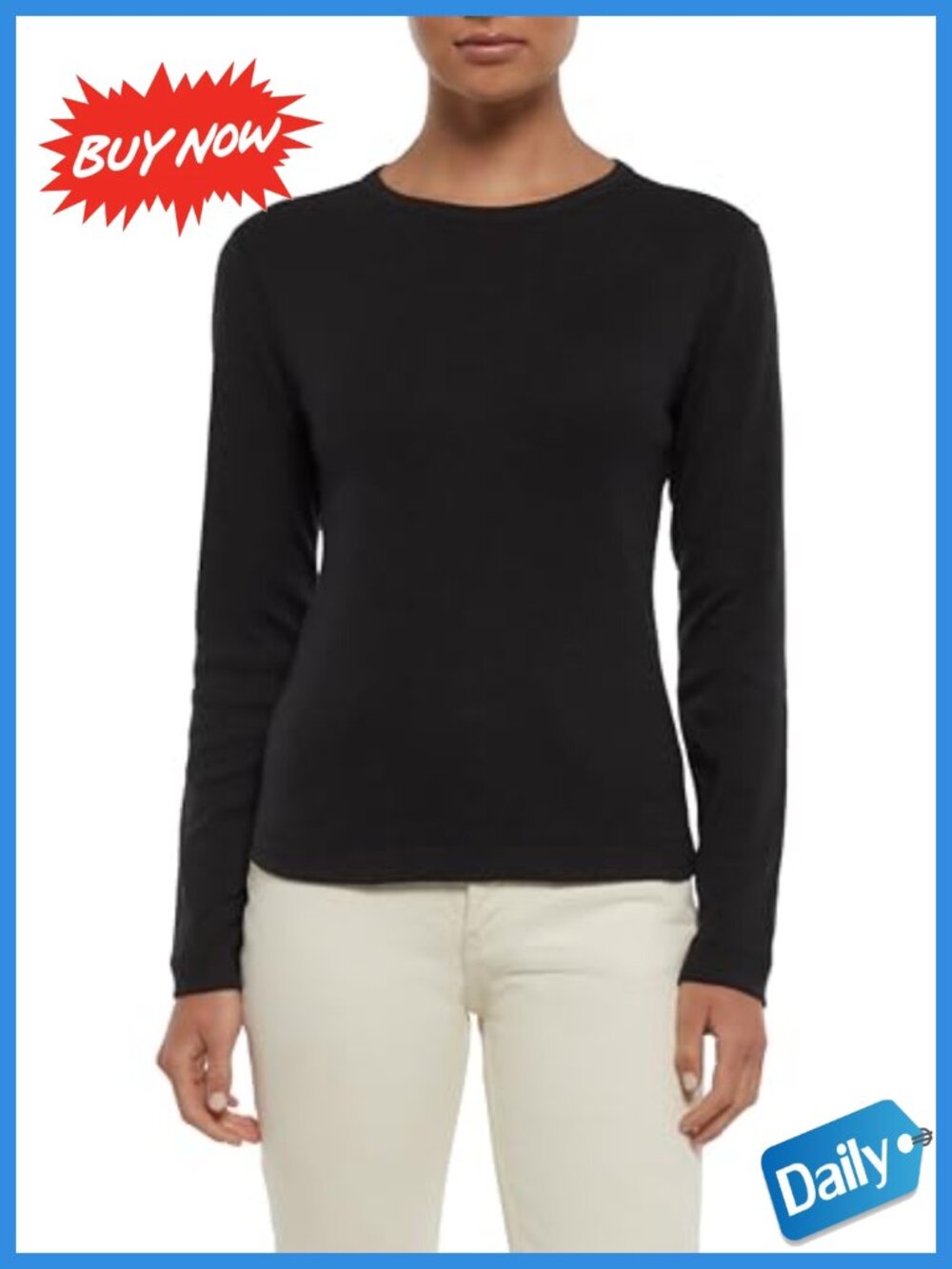Three Dots Crew Neck Long Sleeve Tee Cotton Slim Fit Top